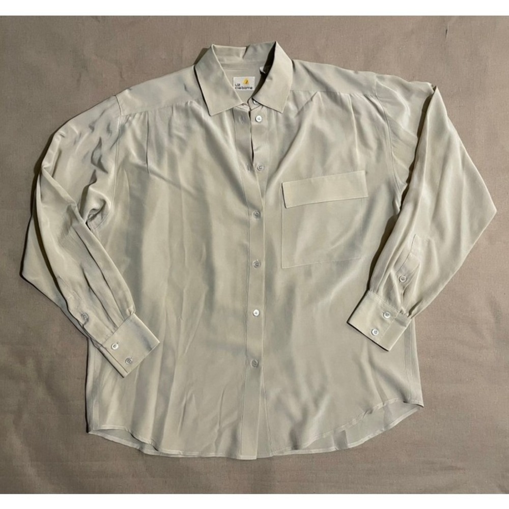 Vintage 80s Liz Claiborne 100% Silk Blouse Sz 8 Cream Made in Hong Kong